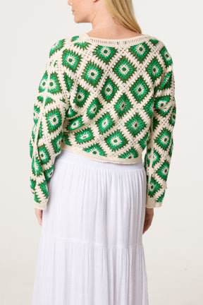 Floral Squares Crochet Cropped Top