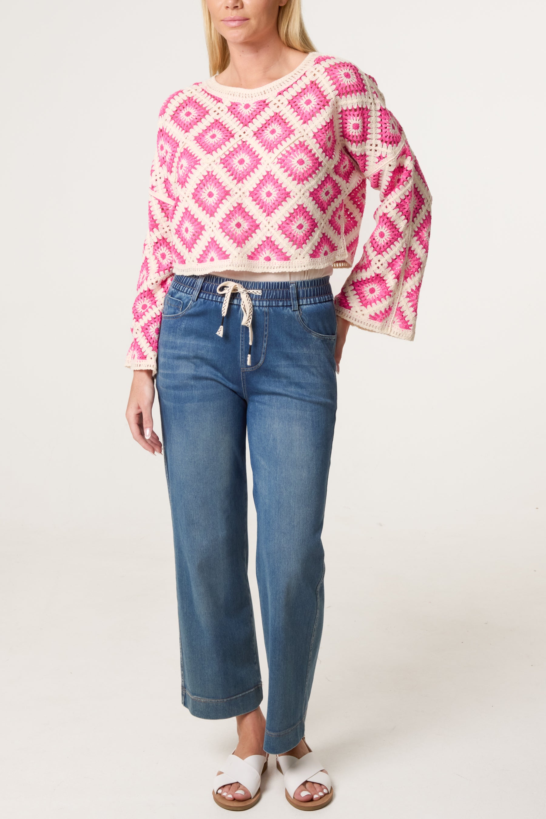 Floral Squares Crochet Cropped Top