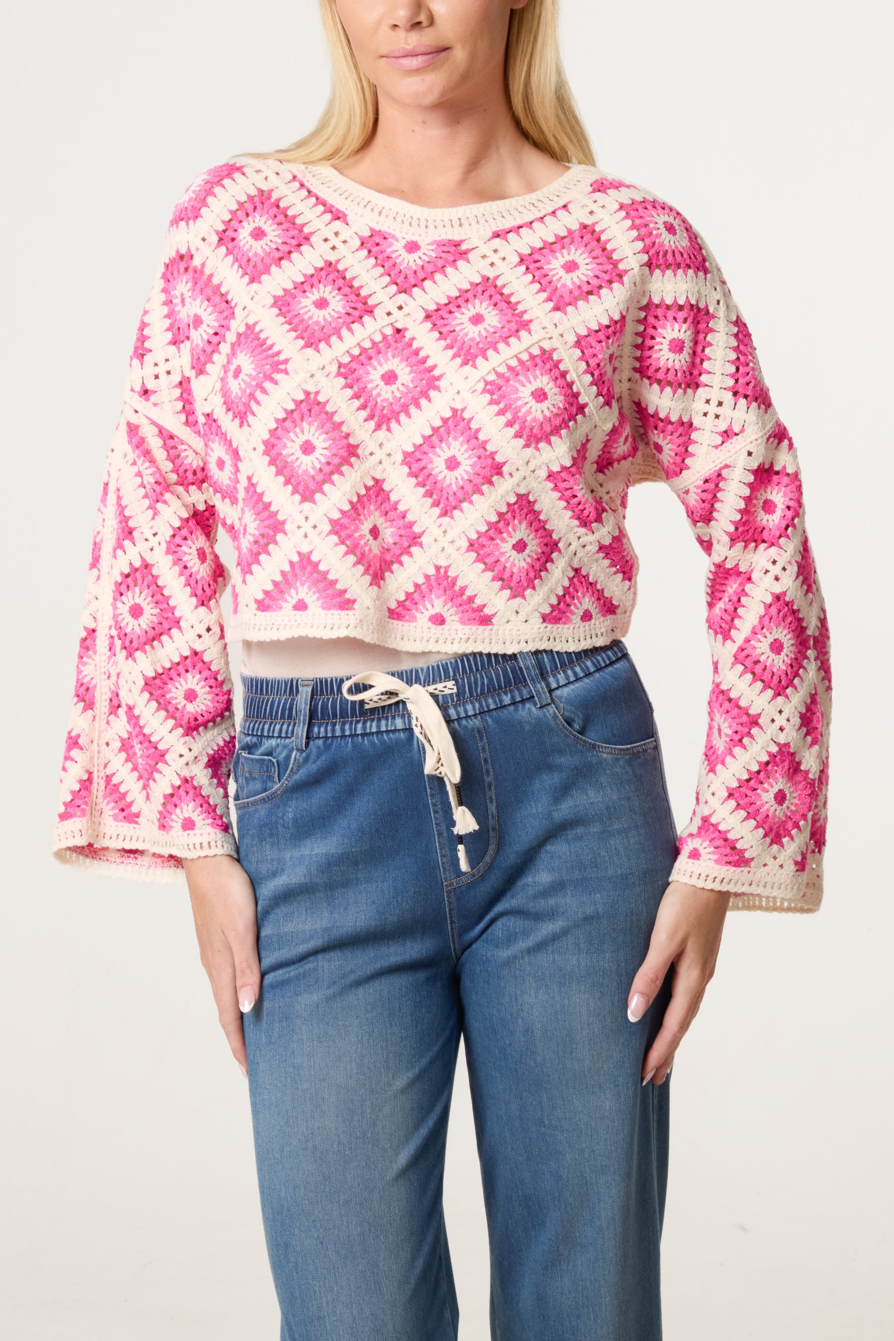 Floral Squares Crochet Cropped Top