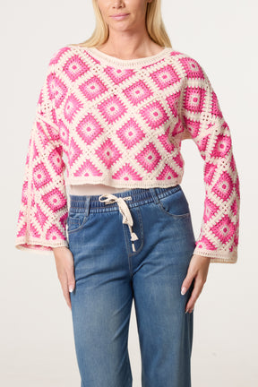 Floral Squares Crochet Cropped Top