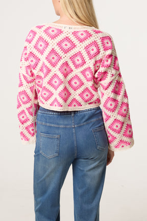 Floral Squares Crochet Cropped Top