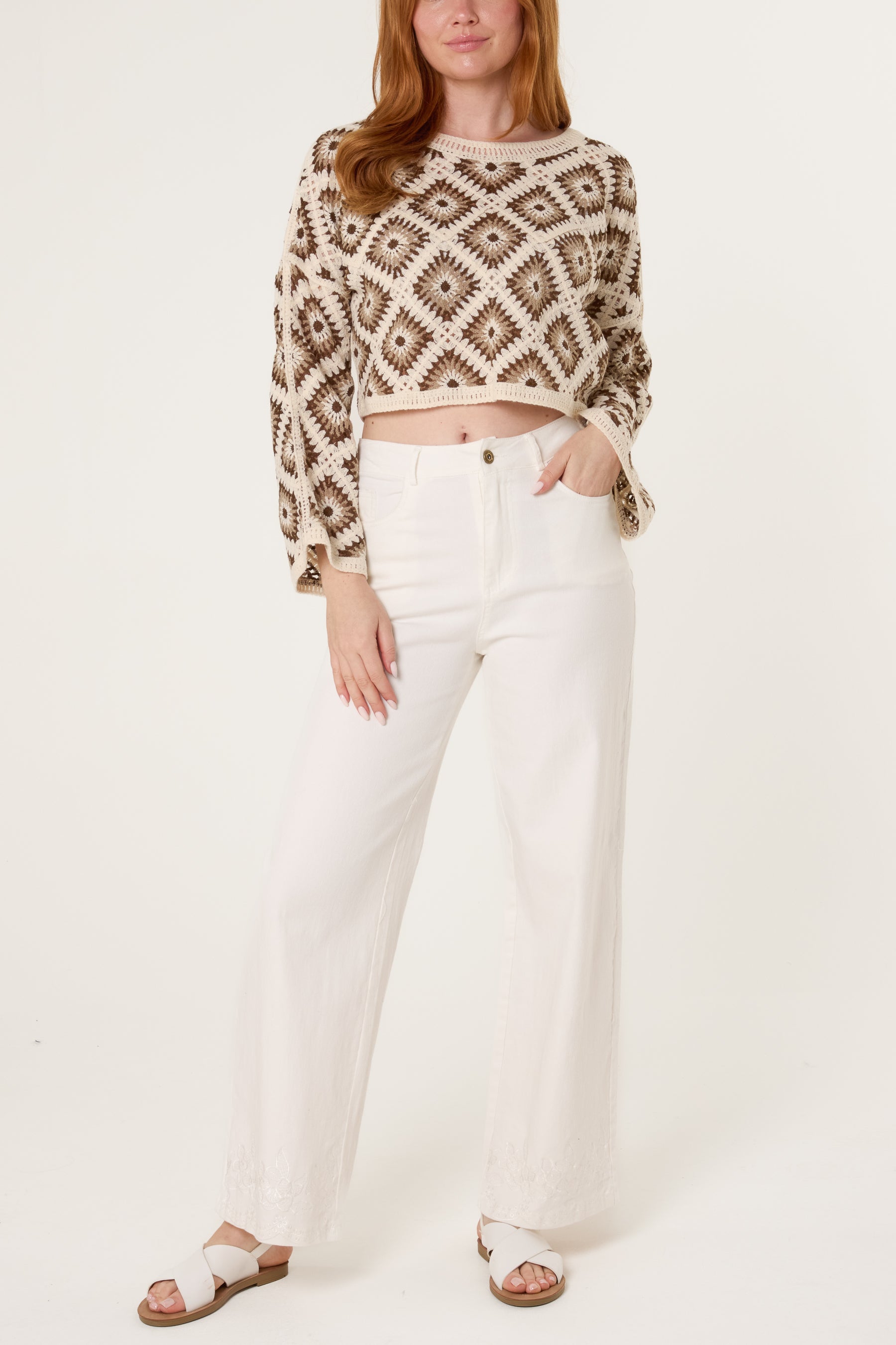 Floral Squares Crochet Cropped Top