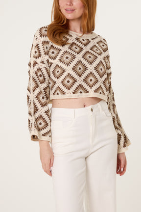 Floral Squares Crochet Cropped Top