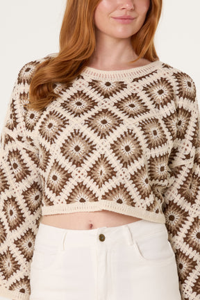 Floral Squares Crochet Cropped Top