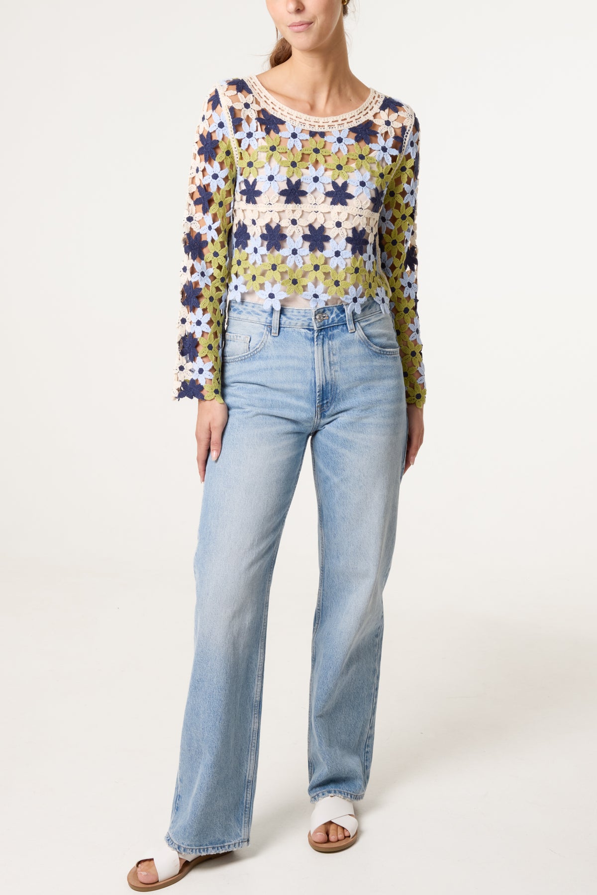 Floral Crochet Cropped Jumper