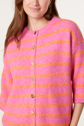 3/4 Sleeve Striped Knit Cardigan