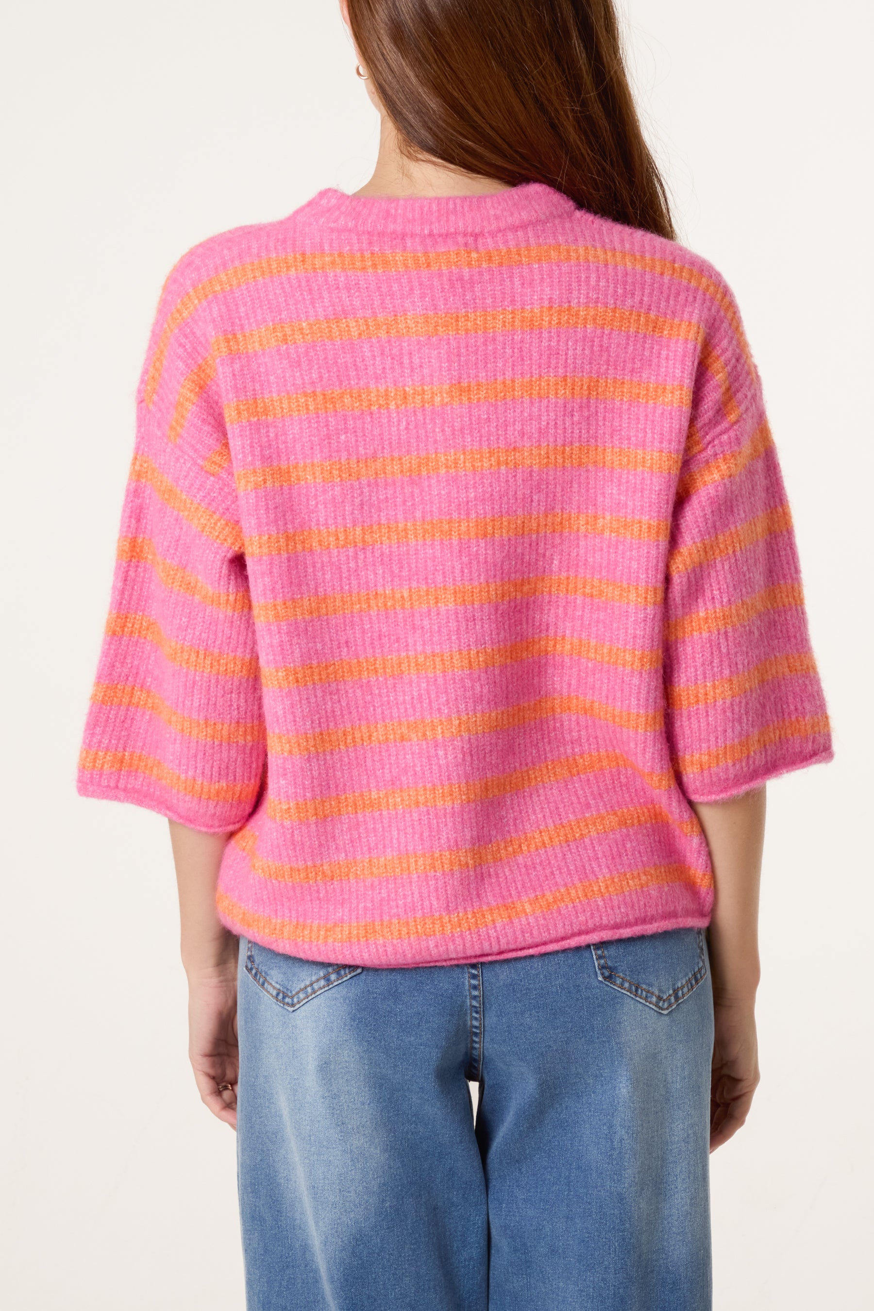 3/4 Sleeve Striped Knit Cardigan