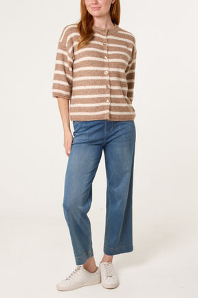 3/4 Sleeve Striped Knit Cardigan