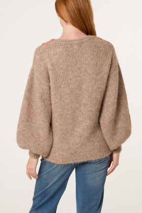 Flower V-Neck Knit Jumper