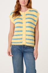 Button Striped Knit Vest