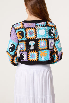 Retro Patchwork Crochet Cardigan