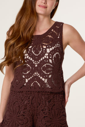Floral Crochet Vest & Shorts Co-Ord Set