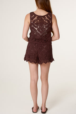 Floral Crochet Vest & Shorts Co-Ord Set