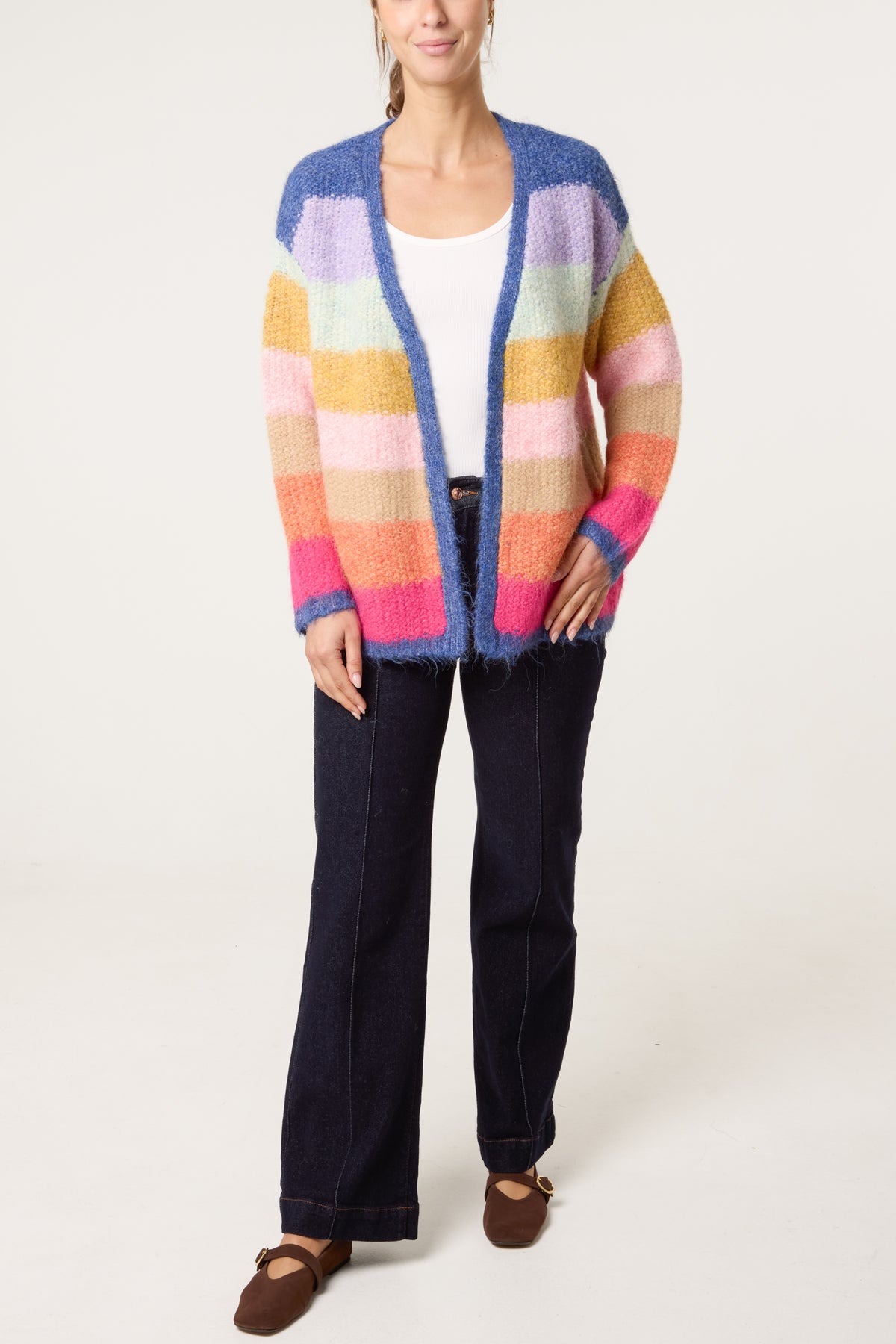 Rainbow Striped Knit Cardigan