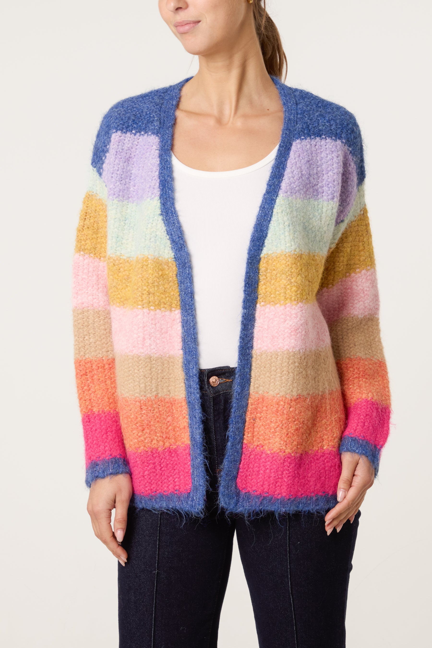 Rainbow Striped Knit Cardigan