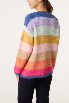 Rainbow Striped Knit Cardigan