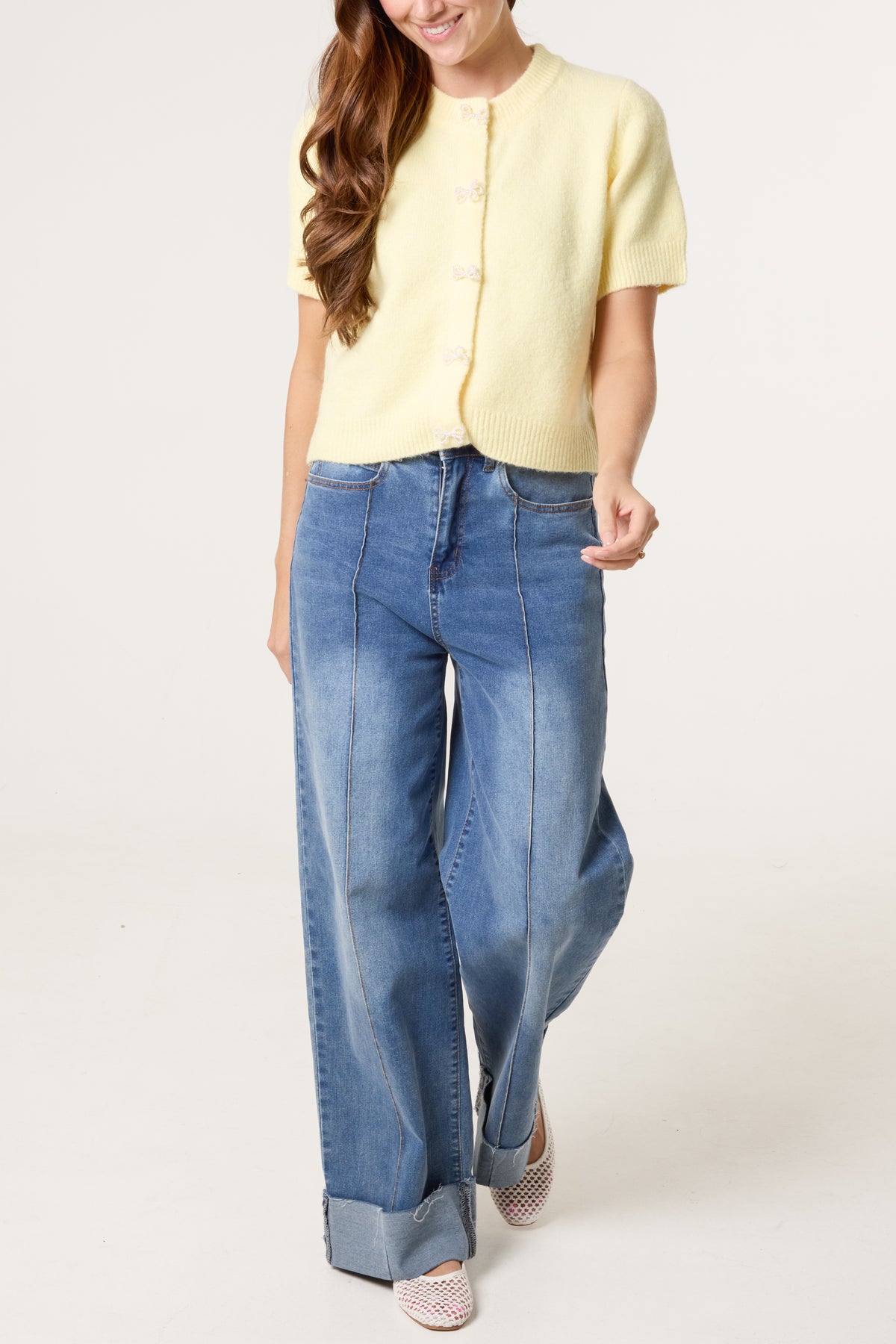 Pearl Bow Button Knit Cardigan