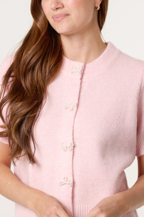 Pearl Bow Button Knit Cardigan