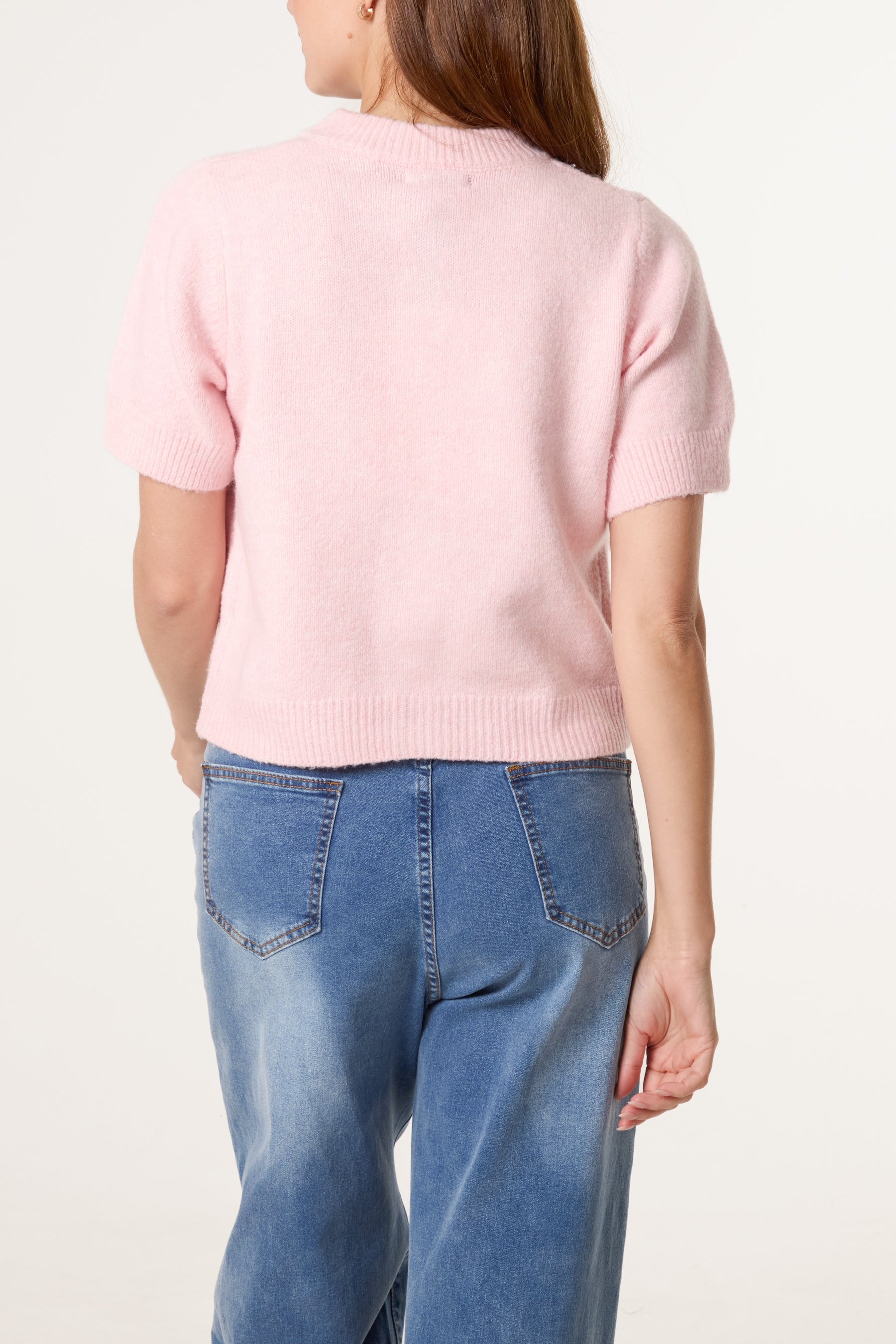 Short Sleeve Fluffy Pearl Cardigans