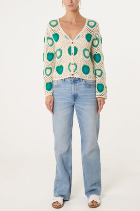 Colourful Heart Crochet Cardigan