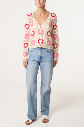 Colourful Heart Crochet Cardigan