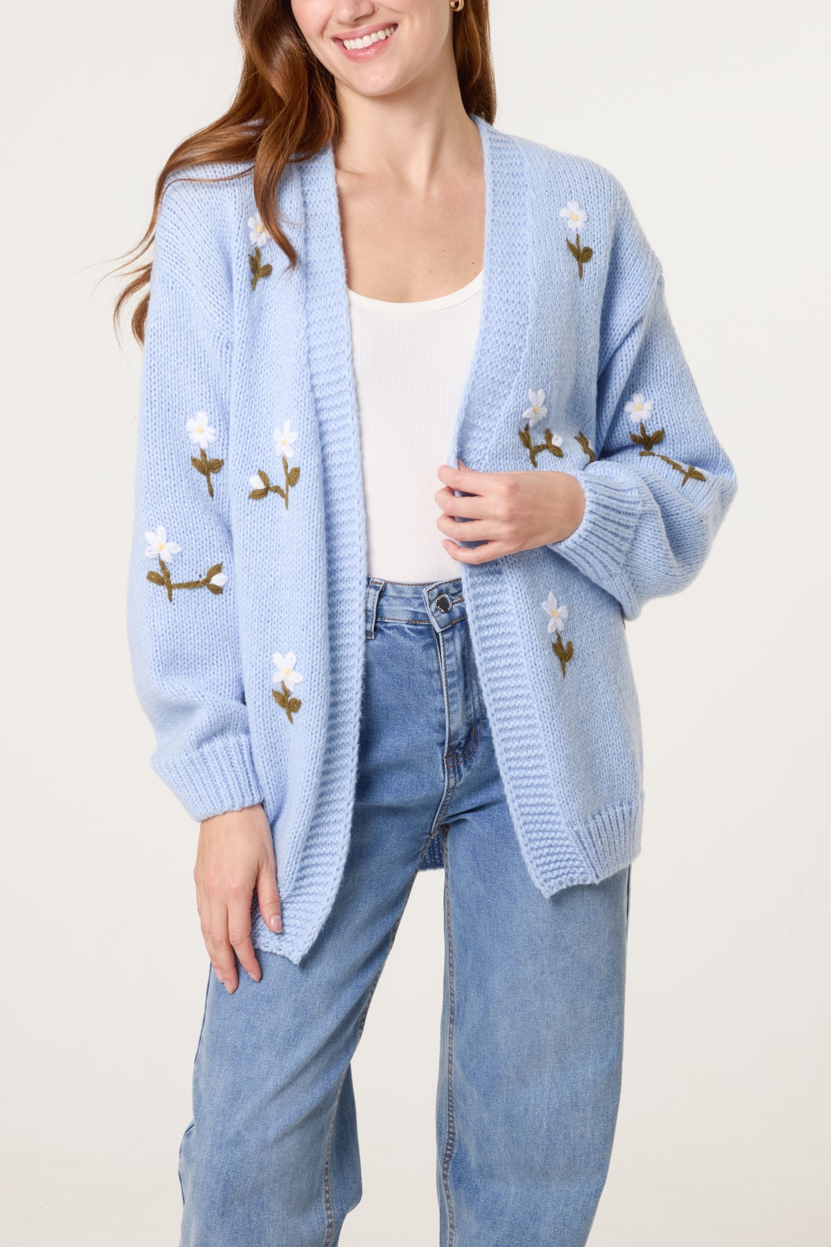 Floral Embroidery Open Cardigan