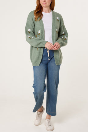 Embroidered Daisy Knit Cardigan