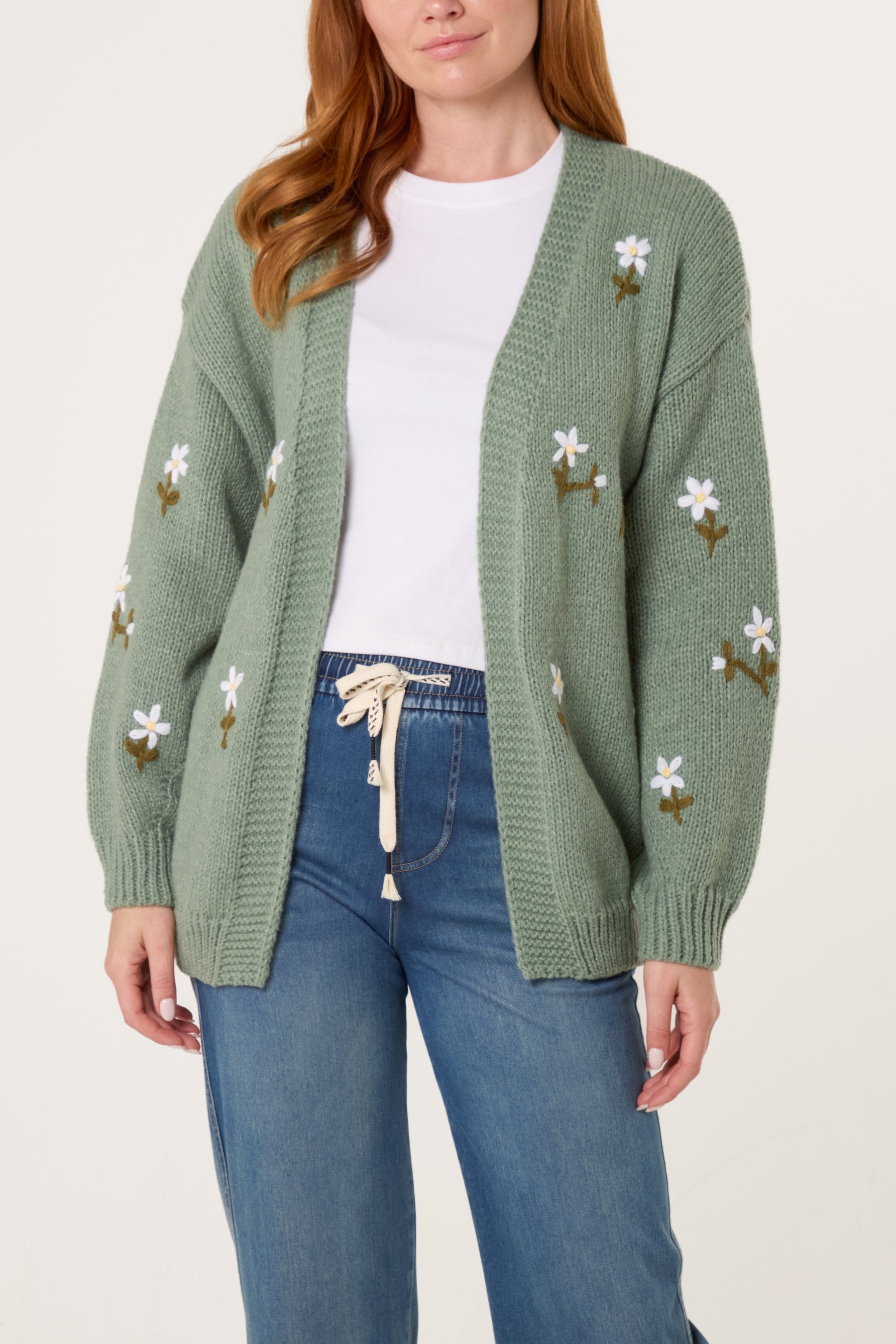Embroidered Daisy Knit Cardigan