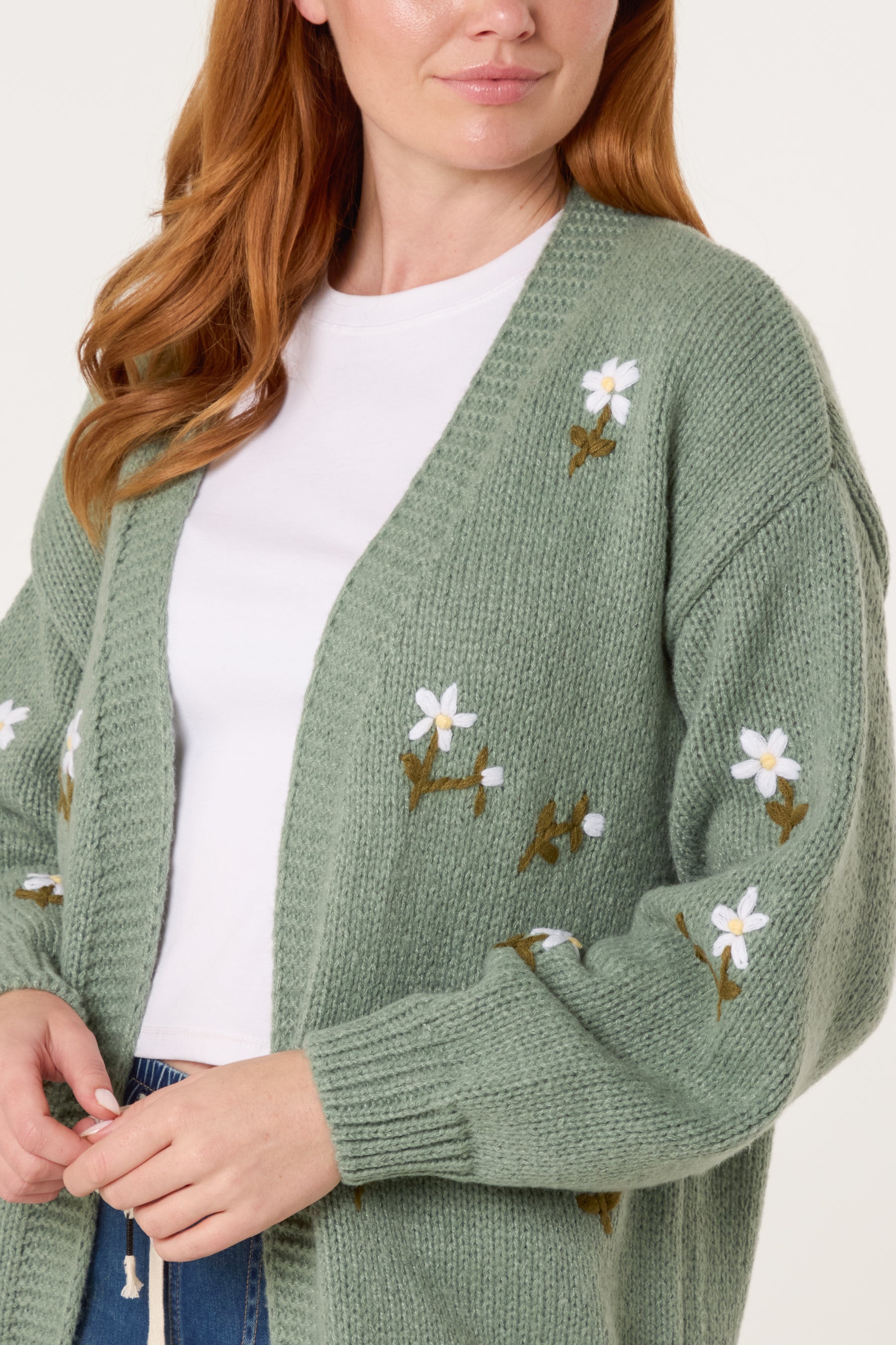 Embroidered Daisy Knit Cardigan