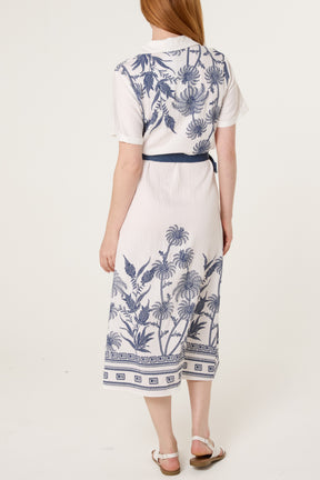 Jungle Embroidery Button & Belted Dress