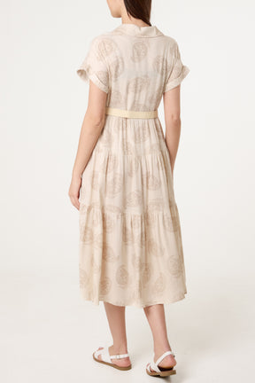 Paisley Print Belted Linen Dress