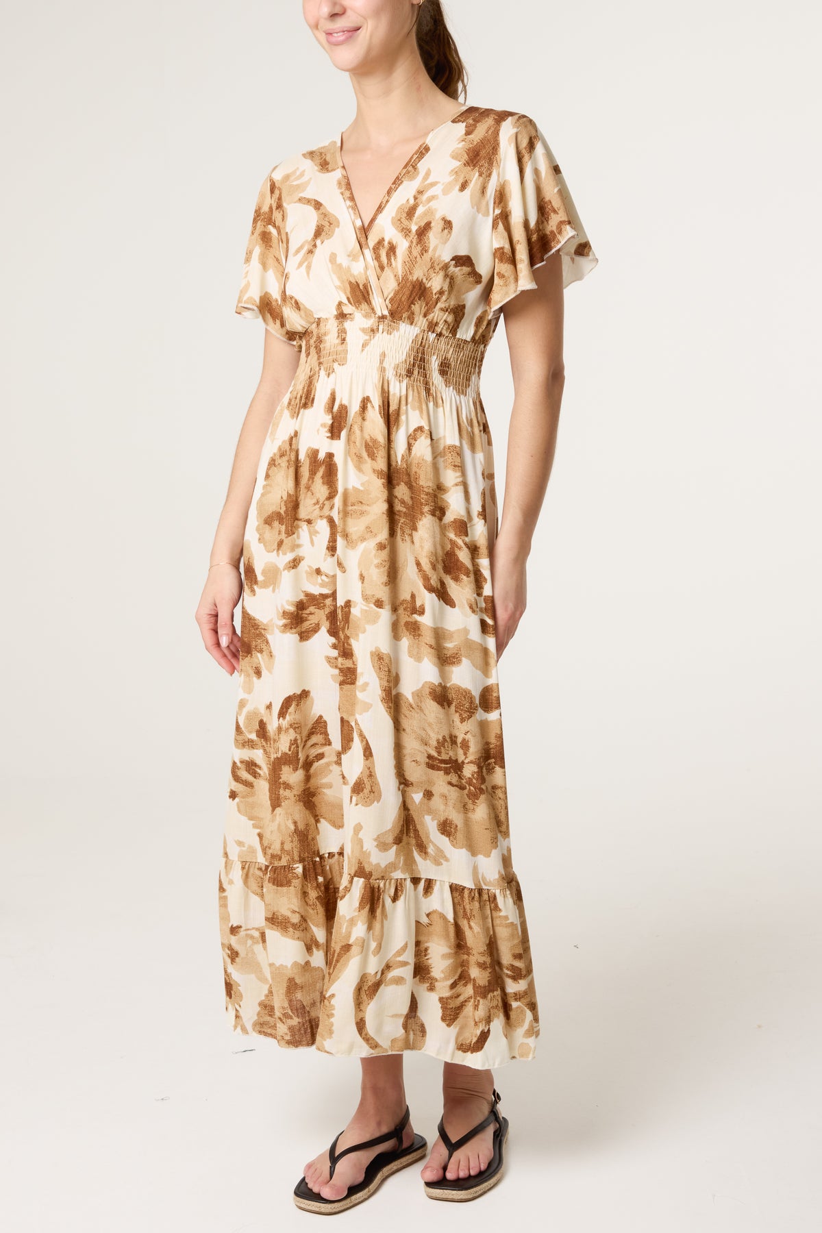 Floral Wrap Front Elastic Dress