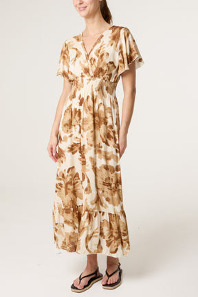 Floral Wrap Front Elastic Dress