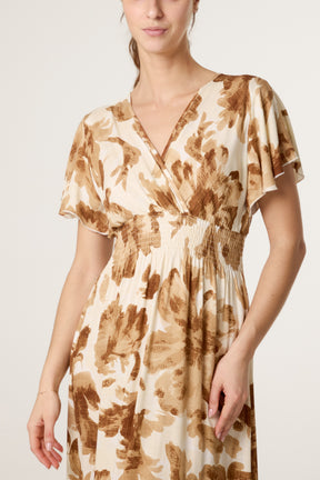 Floral Wrap Front Elastic Dress