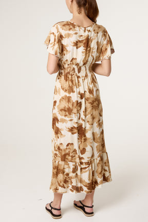 Floral Wrap Front Elastic Dress