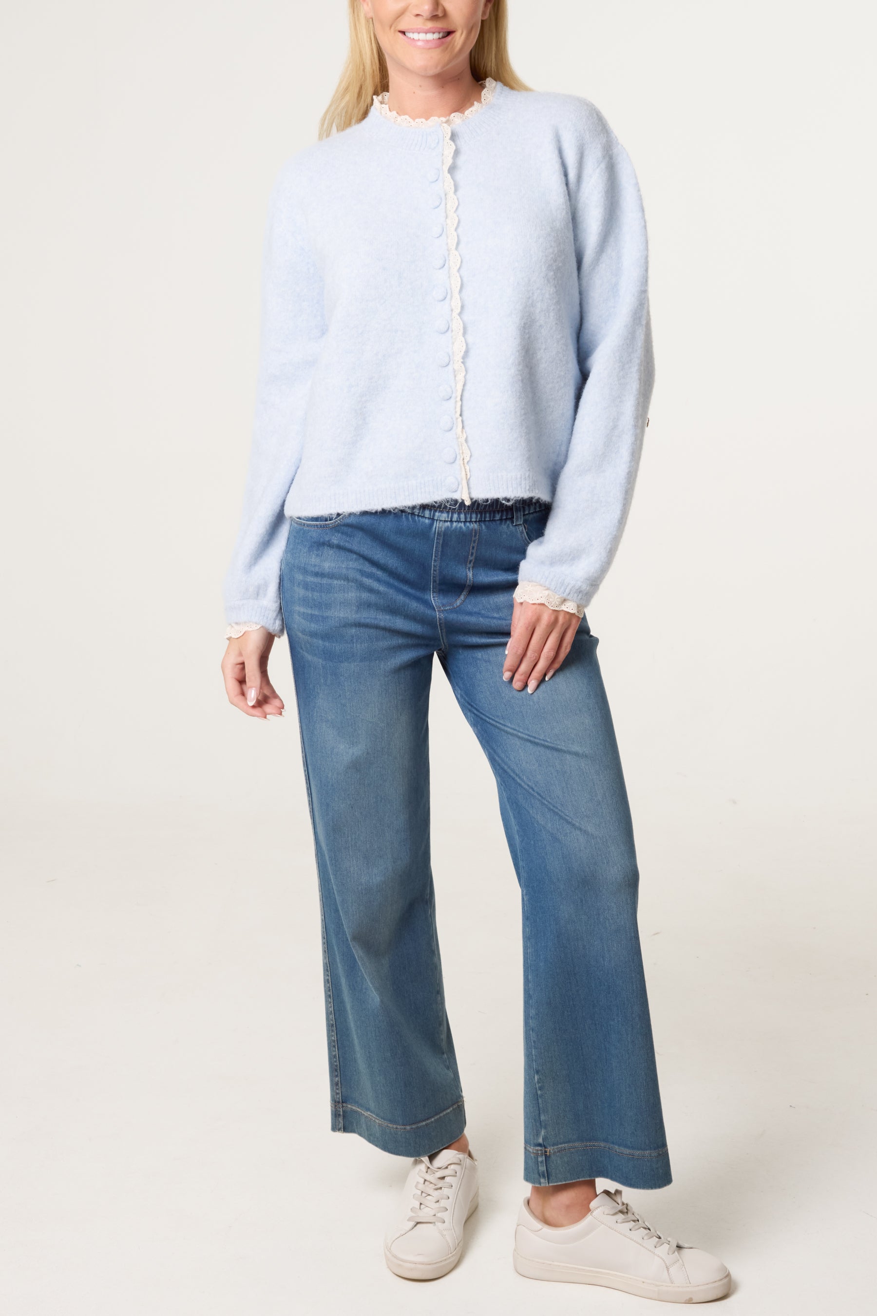 Broderie Anglaise Trim Knit Cardigan