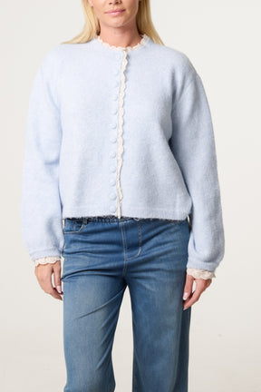 Broderie Anglaise Trim Knit Cardigan