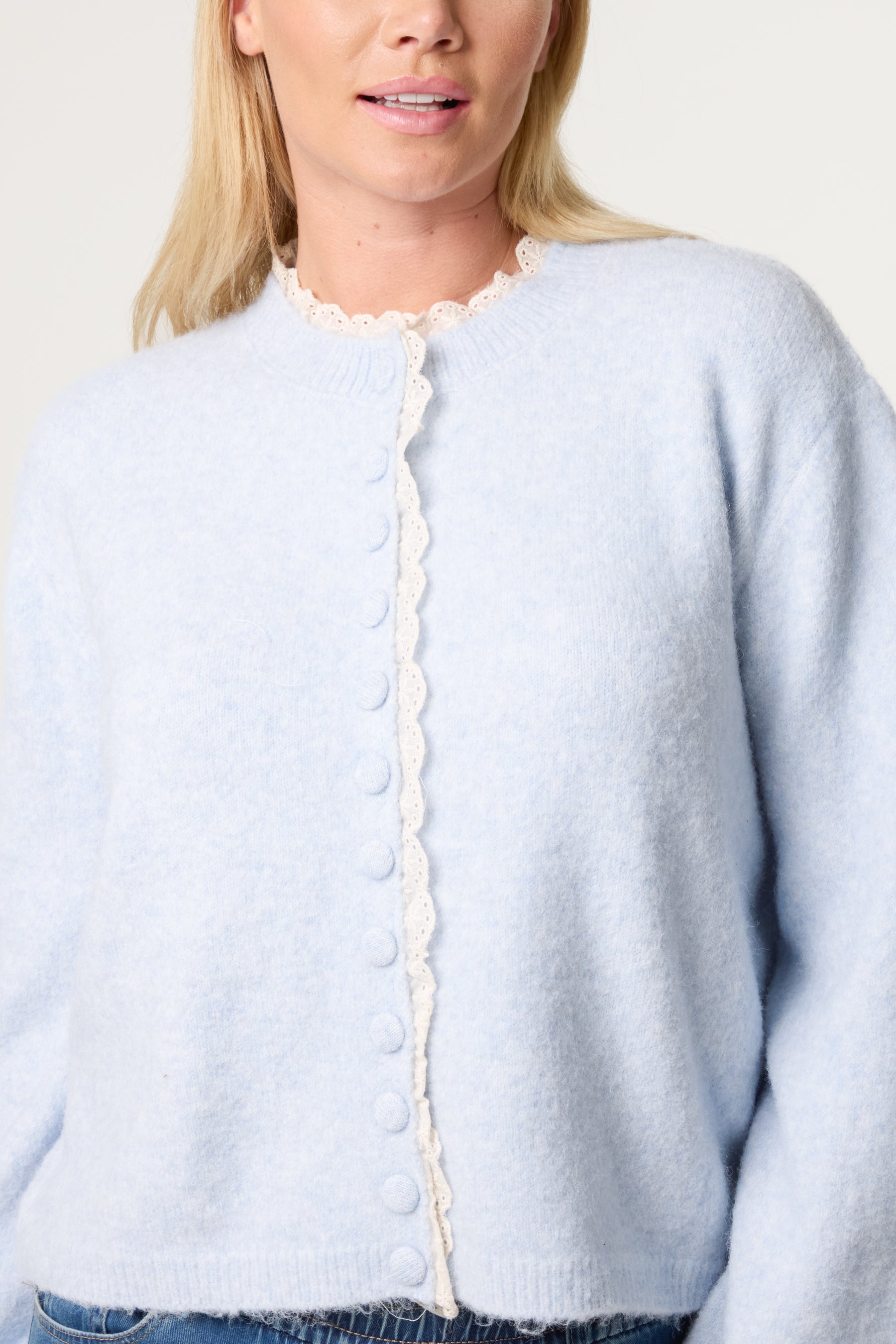 Broderie Anglaise Trim Knit Cardigan