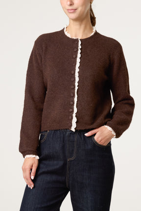 Broderie Anglaise Trim Knit Cardigan