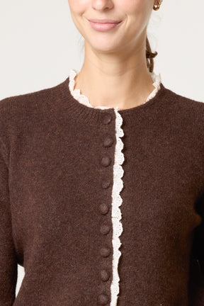 Broderie Anglaise Trim Knit Cardigan