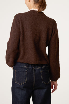 Broderie Anglaise Trim Knit Cardigan