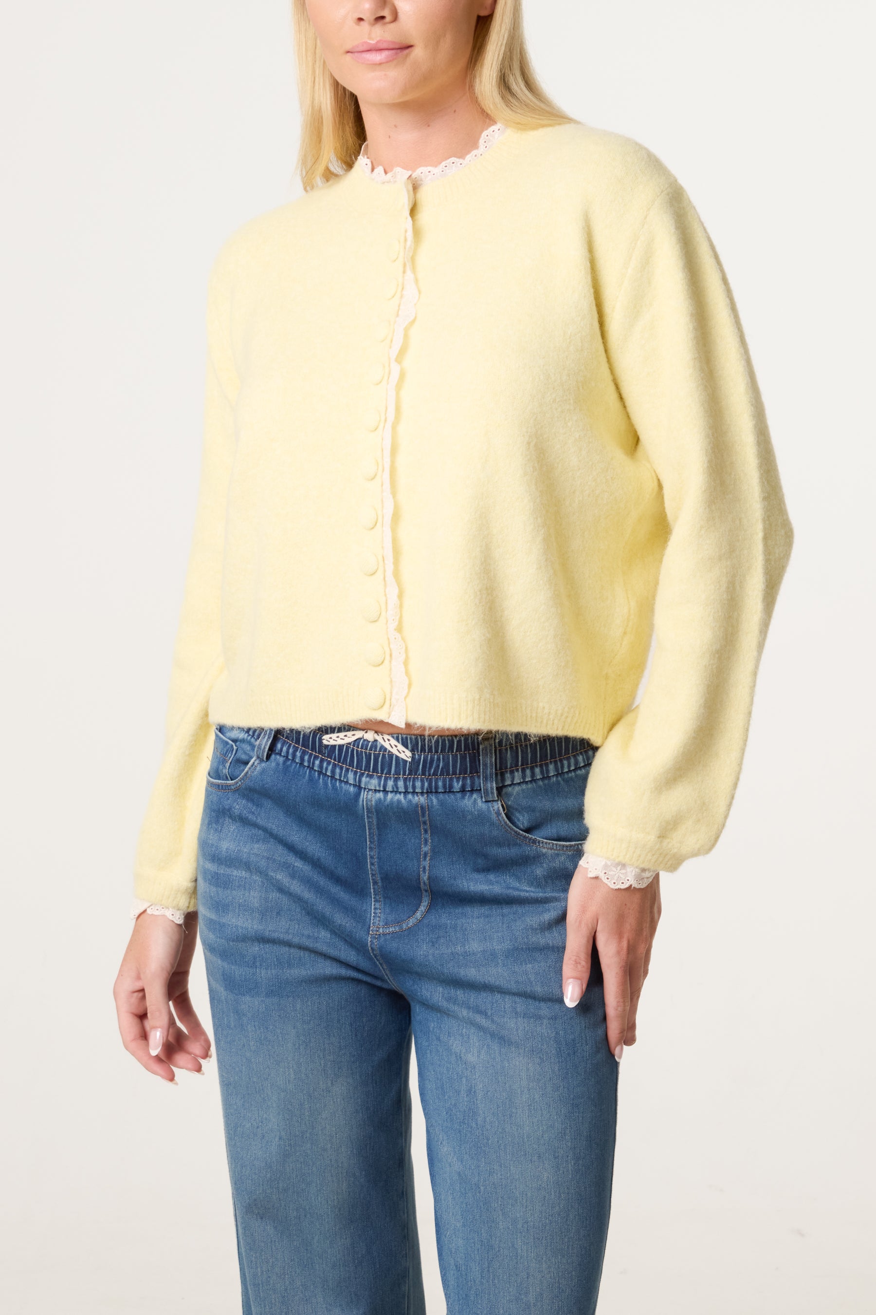 Broderie Anglaise Trim Knit Cardigan