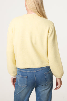 Broderie Anglaise Trim Knit Cardigan