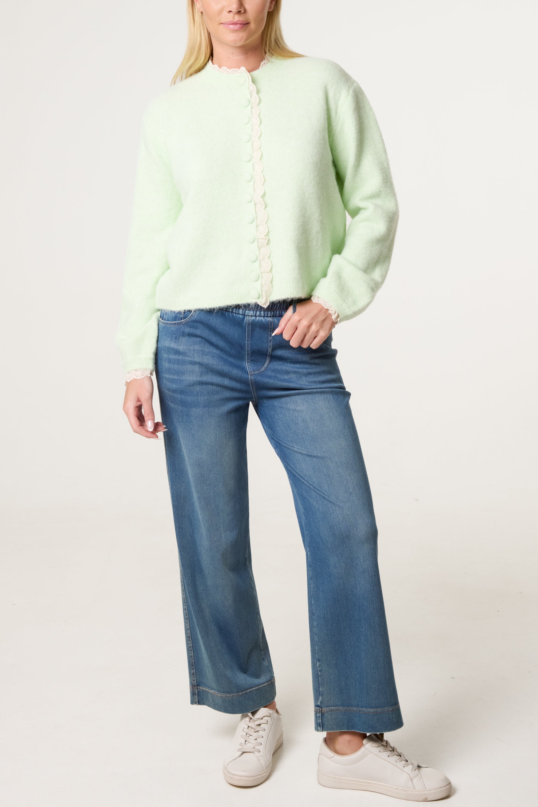 Broderie Anglaise Trim Knit Cardigan