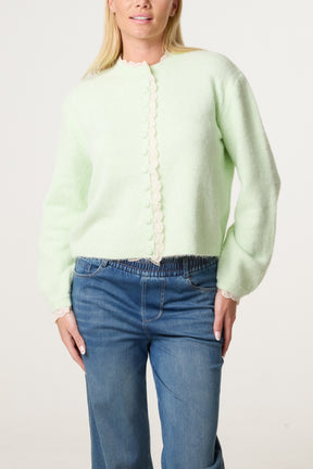 Broderie Anglaise Trim Knit Cardigan