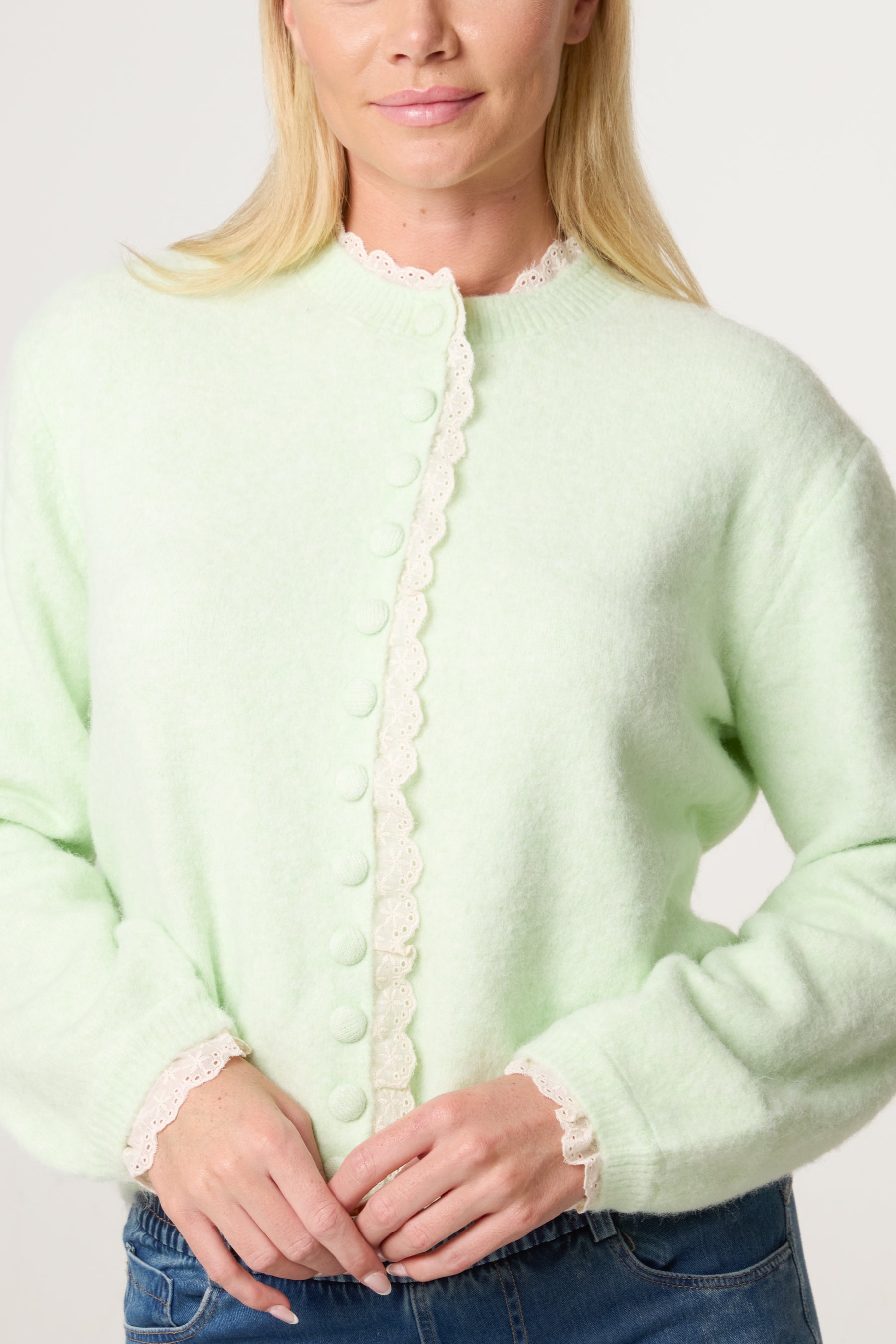 Broderie Anglaise Trim Knit Cardigan