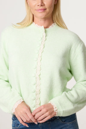 Broderie Anglaise Trim Knit Cardigan