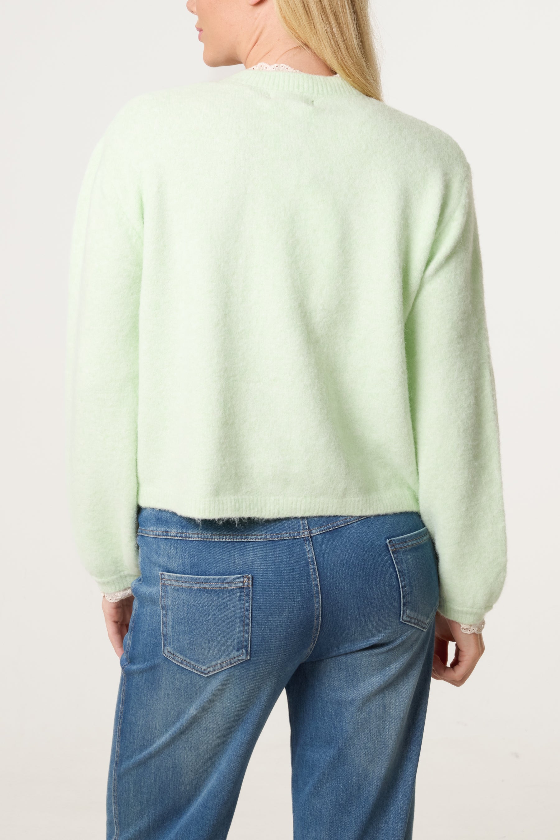 Broderie Anglaise Trim Knit Cardigan