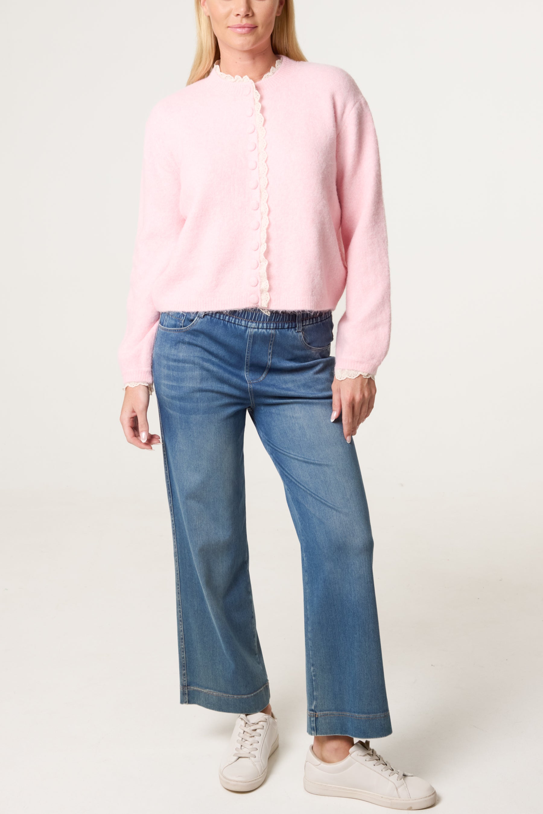 Broderie Anglaise Trim Knit Cardigan