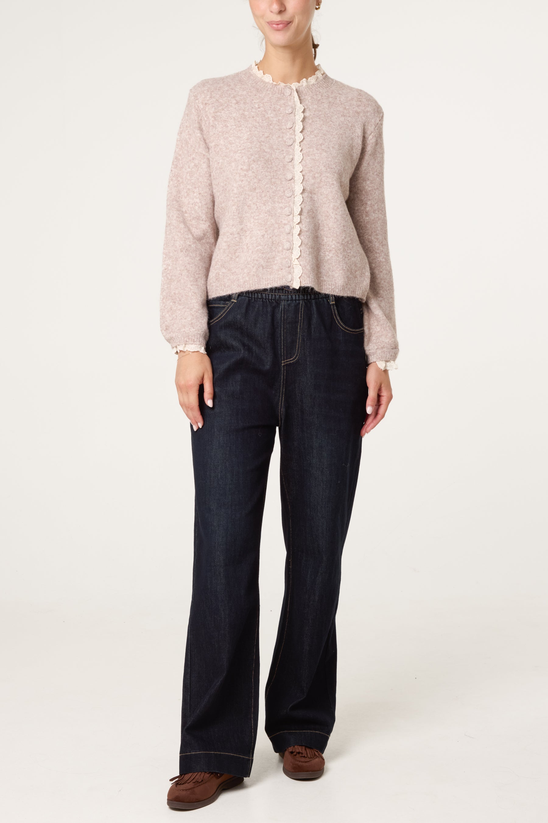 Broderie Anglaise Trim Knit Cardigan